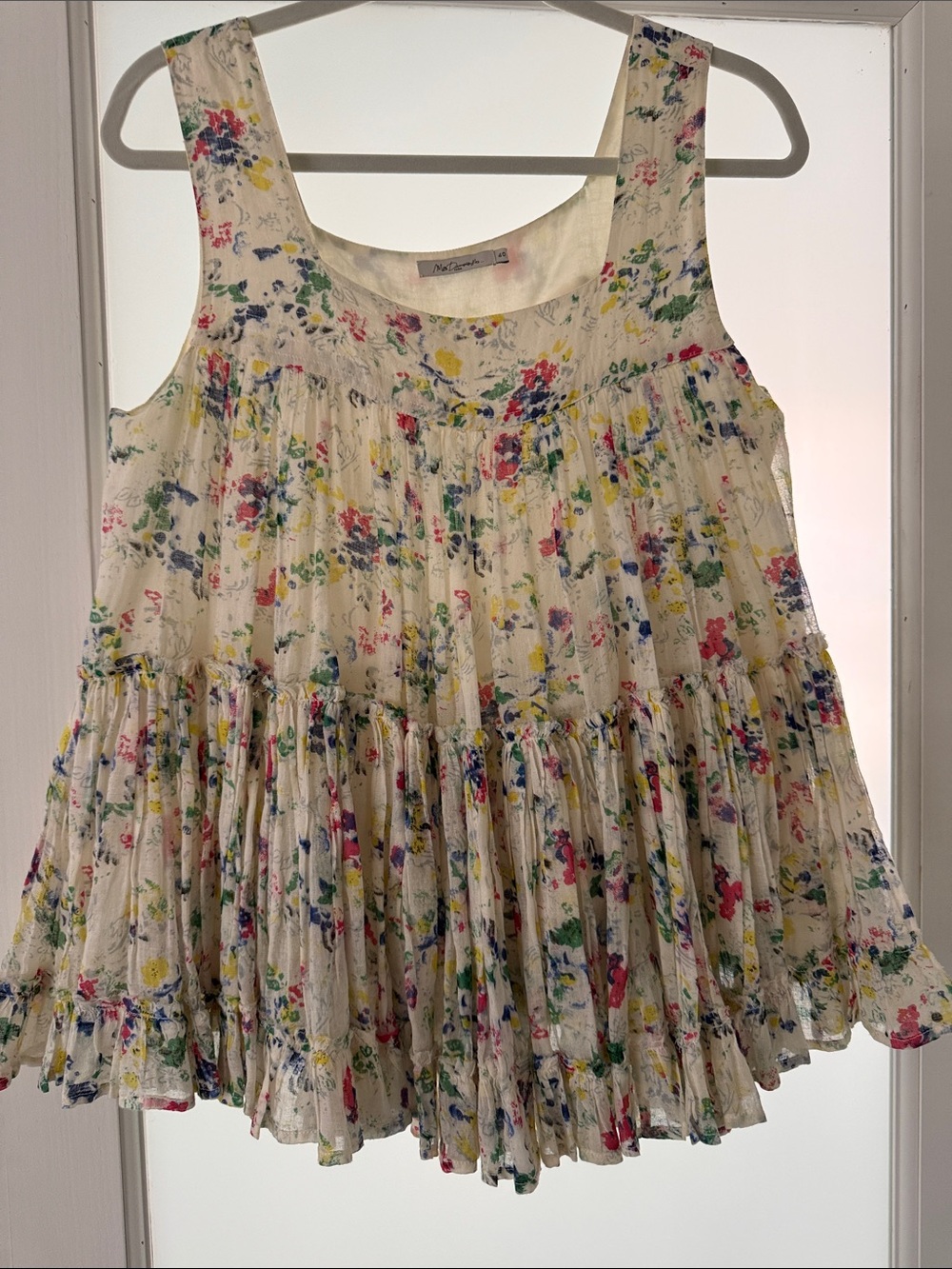 Mes Demoiselles Cream Floral Tiered Pleated Tank